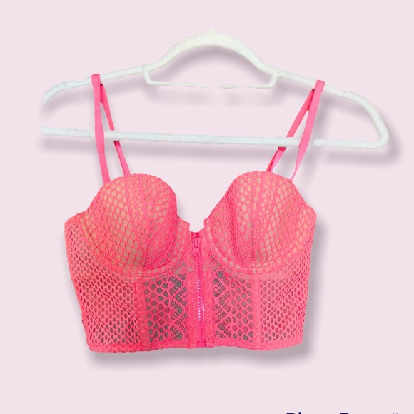 Victoria’s Secret neon pink zipper front mesh bustier - Picture 1 of 4